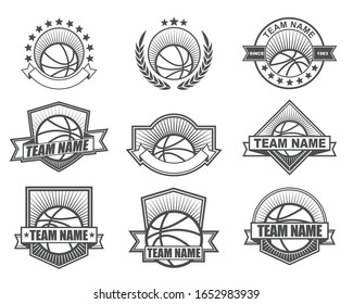 Vintage vector logo, badge, emblem collection set with basketball theme