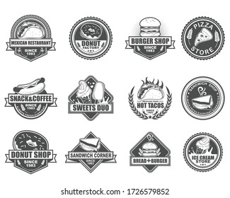 Vintage vector logo, badge, emblem, symbol and icon template design for Fast Food Restaurant
