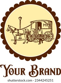Vintage vector logo for Dairy Business, a milkman and his charming cart