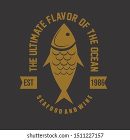 Vintage vector logo fish for seafood restaurant with artistic typography and banner. Vector illustrations