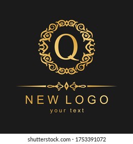 Vintage vector logo with a letter. Vip font with a drawing. Q