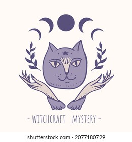 Símbolos vectoriales de magia vintage. Tarjeta de felicitación de brujería. Elementos dibujados a mano espiritual místico.