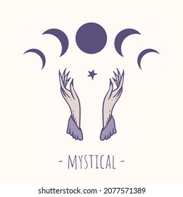 Símbolos vectoriales de magia vintage. Tarjeta de felicitación de brujería. Elementos dibujados a mano espiritual místico.