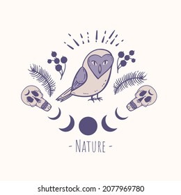 Vintage vector magic simbols. Witchcraft greeting card. Spiritual mystic hand drawn elements.