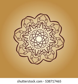 Vintage vector mandala print. Hand drawn abstract tile retro brown color. Decorative retro banner. Wallpaper for banner, invitation, wedding card, caver and others.