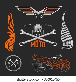 Vintage vector motorcycle logos, emblems, templates, labels, symbols  and motorbike design elements.