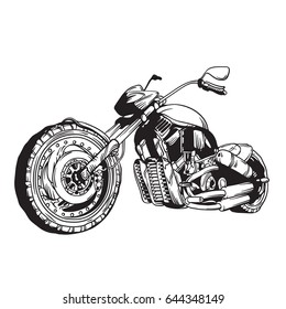 Vintage vector motorcycle, motorbike. Black and white version. Illustration isolated on white background