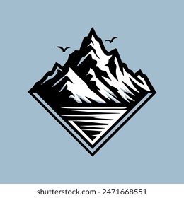 Símbolo de expedición de la montaña del Vector Antiguas. Logo para Exploración, Tours al aire libre. Ilustración para camisetas, folletos y Sitios web, evocando vibraciones aventureras. Ilustración vectorial