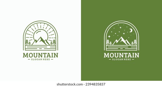 Vintage vector mountain landscape logo design