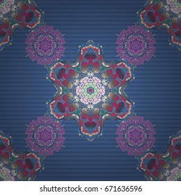 Vintage vector ornament. Abstract classic seamless pattern with blue and pink elements.