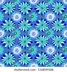 Vintage vector ornament in blue, violet and black tones. Use for wallpaper, printing on the packaging paper, textiles. Seamless floral pattern.