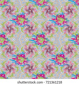 Vintage vector ornament in green, blue and beige tones. Use for wallpaper, printing on the packaging paper, textiles. Seamless floral pattern.