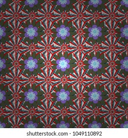 Vintage vector ornament in green, red and blue tones. Use for wallpaper, printing on the packaging paper, textiles. Seamless floral pattern.