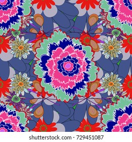 Vintage vector ornament in neutral, red and violet tones. Use for wallpaper, printing on the packaging paper, textiles. Seamless floral pattern.