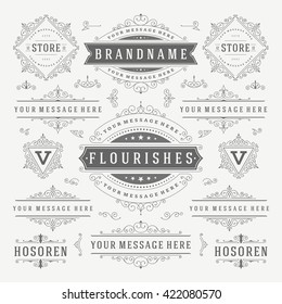 Vintage Vector Ornaments Decorations Design Elements. Flourishes calligraphic combinations Retro Logos, Royal Greeting cards,Crest Ornament Frames, Invitations.