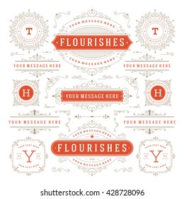 Vintage Vector Ornaments Decorations Design Elements. Flourishes calligraphic combinations Retro Logos, Royal Greeting cards,Crest Ornament Frames, Invitations.