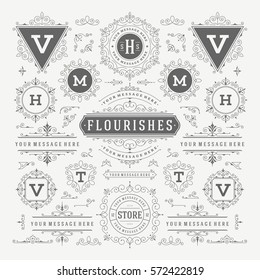 Vintage Vector Ornaments Decorations Design Elements. Flourishes calligraphic combinations Retro Logos, Royal Greeting cards, Crest Frames or Invitations.