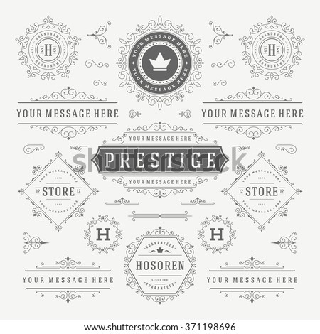 Vintage Vector Ornaments Decorations Design Elements. Flourishes calligraphic combinations Retro Logo, Royal Logos, Crest Logos, Greeting cards, Ornament Logos, Vintage logos, Invitation, Menu Design.
