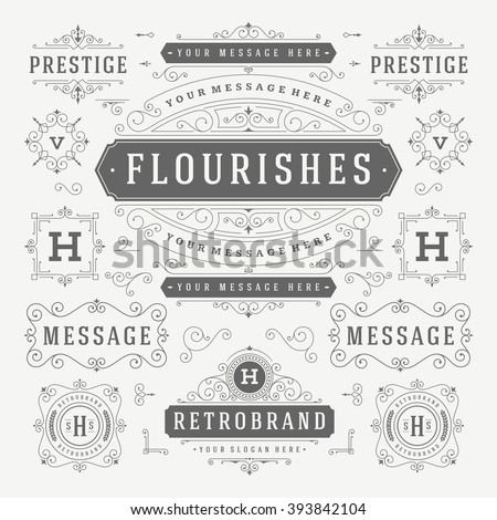 Vintage Vector Ornaments Decorations Design Elements. Flourishes calligraphic combinations Retro Logo, Royal Logos, Crest Logos, Greeting cards, Ornament Logos, Vintage logos, Invitation, Menu Design.