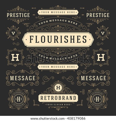 Vintage Vector Ornaments Decorations Design Elements. Flourishes calligraphic combinations Retro Logos, Royal Greeting cards,Crest Ornament Frames, Invitations.