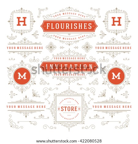 Vintage Vector Ornaments Decorations Design Elements. Flourishes calligraphic combinations Retro Logos, Royal Greeting cards,Crest Ornament Frames, Invitations.