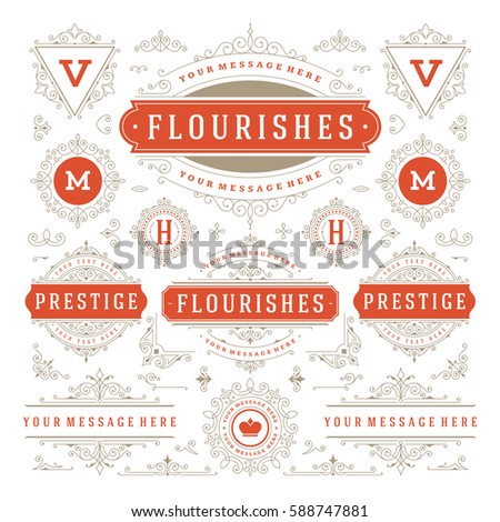 Vintage Vector Ornaments Decorations Design Elements. Flourishes calligraphic combinations Retro Logos, Royal Greeting cards, Crest Frames or Invitations.