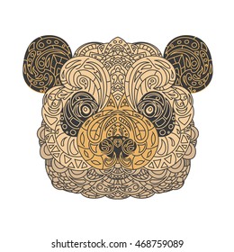 Vintage vector panda head with tribal ornaments. Traditional ethnic background, tattoo, African, Indian, Thai, spirituality, boho design. For print, posters, t-shirts, textiles, coloring book.