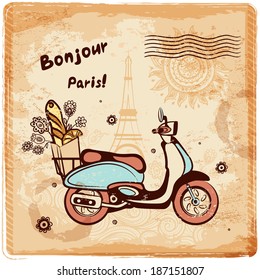 Vintage vector Paris postcard illustration for your business