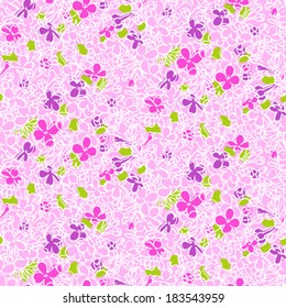 Vintage vector pattern with bunch of blossoming lilac flowers on bright pink background