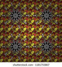 Vintage vector pattern. Colored stickers, flash temporary tattoo, mehndi and yoga design, boho, magic symbol. Invitation, wedding card, scrapbooking. Colored over yellow, black and red.