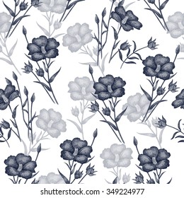 Vintage vector pattern with flowers linen in black and white. Graphic handmade textiles, fabrics, paper, curtains, curtains, wallpaper, vintage style.
