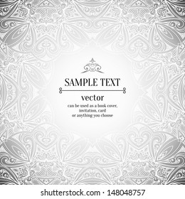 Vintage vector pattern. Hand drawn abstract background. Decorative retro banner. White background. Black and white background. Black design elements. Silver metallic texture.