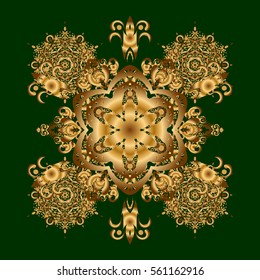 Vintage vector pattern. Invitation, wedding card, scrapbooking. Decorative ornate round mandala. Golden stickers, flash temporary tattoo, mehndi and yoga design, boho, magic symbol. Gold over green.