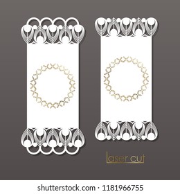 Vintage vector pattern for laser cutting. Luxurious pattern. Card and invitation design. Place for your text. Decoration of gold color, gold-embossed ornament.