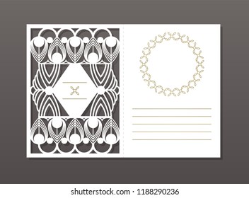 Vintage vector pattern for laser cutting. Luxurious pattern. Card and invitation design. Place for your text. Decoration of gold color, gold-embossed ornament.