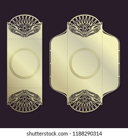 Vintage vector pattern for laser cutting. Luxurious pattern. The design of the envelopes for the invitations. Place for your text. Decoration of gold color, gold-embossed ornament.