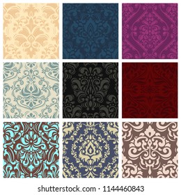 Vintage vector pattern seamless retro floral wallpaper or backdrop with ornament texture in victorian or baroque style illustration set of background