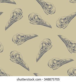 Vintage vector pattern with skulls raven.