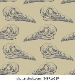 Vintage vector pattern with skulls raven.