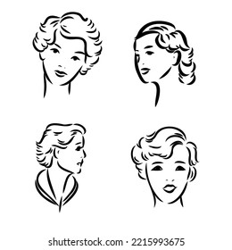 Vintage vector people set. fashion style set. Group of retro woman and man. style, sketch style, engravings with people