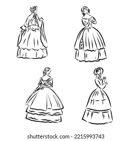 Vintage vector people set. fashion style set. Group of retro woman and man. style, sketch style, engravings with people