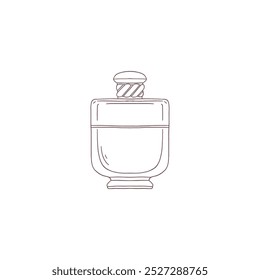 Vintage vector perfume bottle with stylish lid on a white background. Glass design with fragrant liquid for cosmetics. An image for luxury perfumes and aromatherapy.