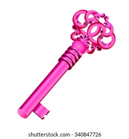 Vintage vector pink metal key 3d style eps10 gradient