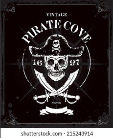 Vintage vector pirates skull frame background