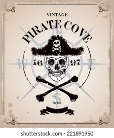 Vintage vector pirates skull frame background