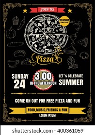 Vintage Vector Pizza Party Flyer Invitation Template Design