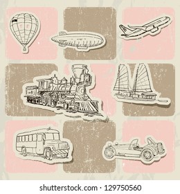Vintage vector poster with different  vehicles. Vector illustration EPS10