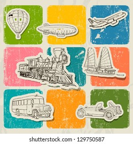Vintage vector poster with different  vehicles. Vector illustration EPS10