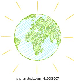 Vintage vector poster with Earth. Sketch planet.