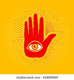 Vintage vector poster with hand and eye